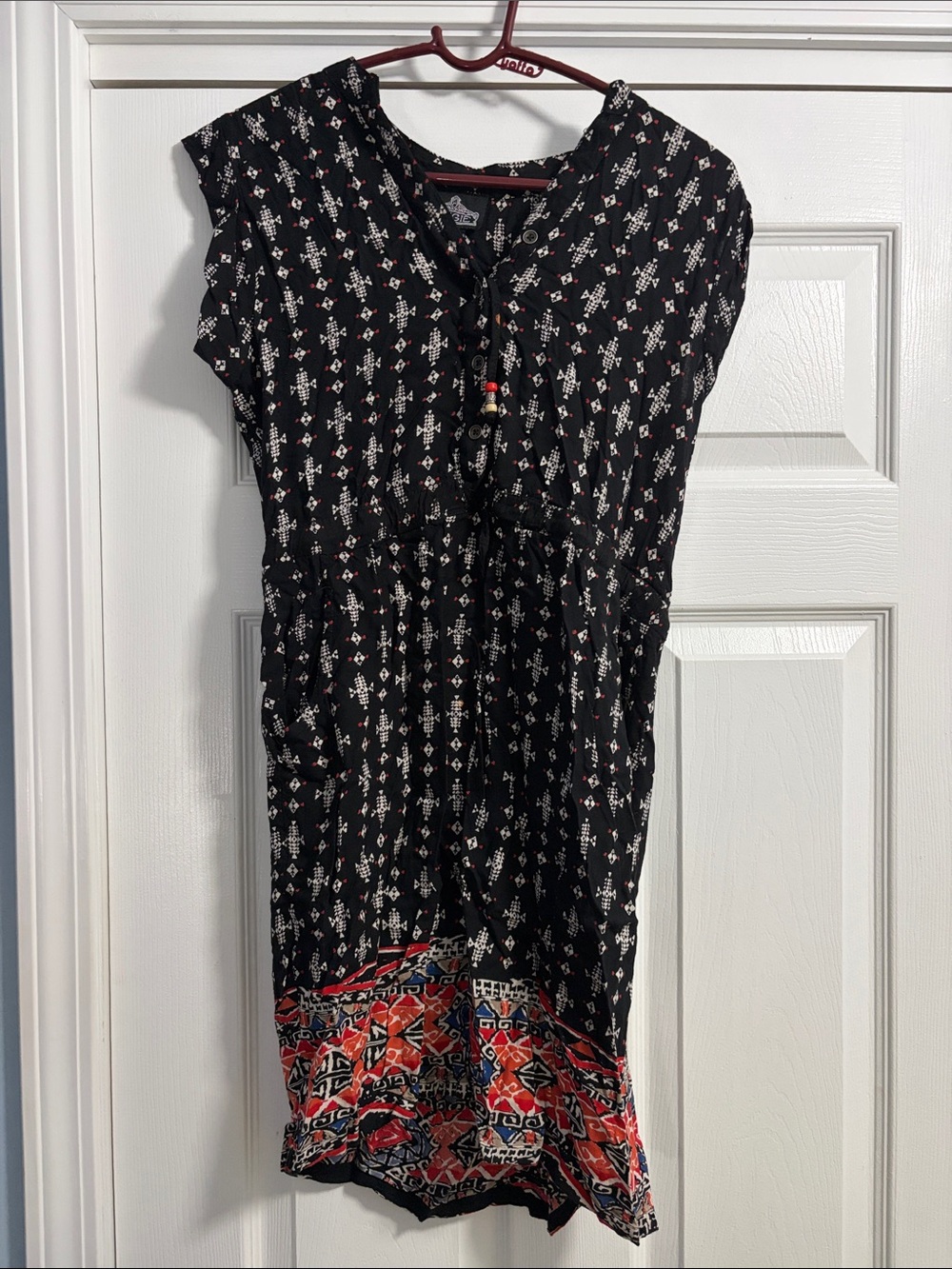 Angie Black Midi Dress with Red Accent Border